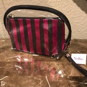 Nollia Black and Pink Striped Cosmetic Bag 2 piece bundle